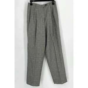 Vtg Talbots Women 10 Wool Blend Plaid Trousers‎ Black Gray Checked Pleated Flaw